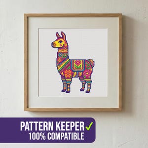 Patrón de punto de cruz de llama colorida / Arte popular peruano (Patrón PDF)