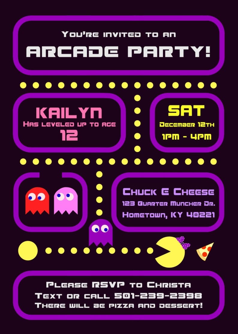 Arcade birthday invitations for girls Girls arcade party Etsy