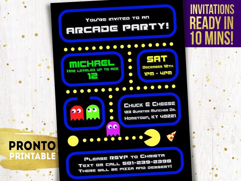 Arcade Party Invitation Arcade Birthday Invitations Arcade Etsy