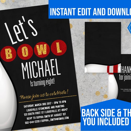 Bowling Party Invitations Bowling Party Invitation Printable - Etsy