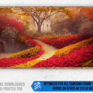 Samsung Frame TV Art, Autumn Stairs - One of a Kind Artwork, 4K Frame TV Art