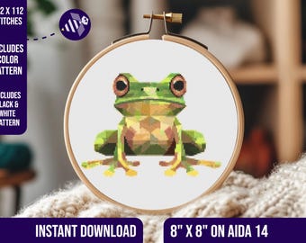 Cute Frog Cross Stitch Pattern, Geometric Style (PDF Pattern)