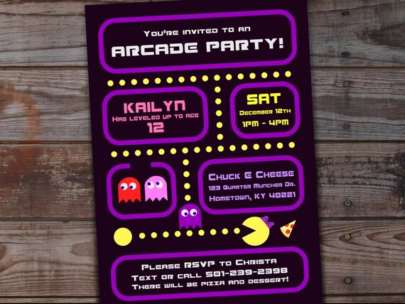 Arcade Birthday Invitations For Girls Girls Arcade Party Etsy