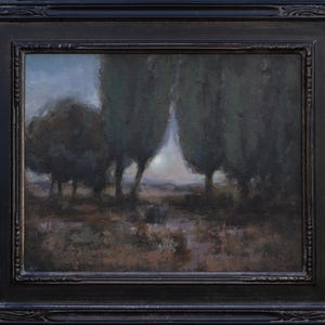 Original Oil Painting: Moonrise Landscape, Framed Tonalist Art - 8x10 inches