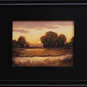 Original Sunset Oil Painting: Tonalist Landscape Art, 6x8 inches