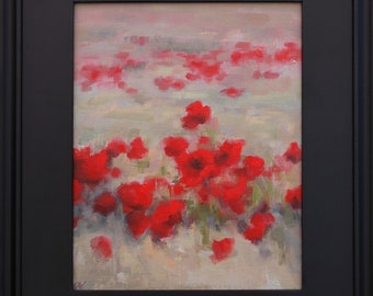 On a Day in June - ORIGINAL handmade Oil Painting, Abstract Poppy Flower Landscape, Wheat and Poppies Field, flower lover gift, 8x10 inch