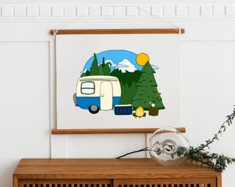 Vintage Trailer Print - 8x10 | Retro Camper Art | Outdoors Illustration | Gift for Camping Enthusiasts | Father's Day or Birthday Present
