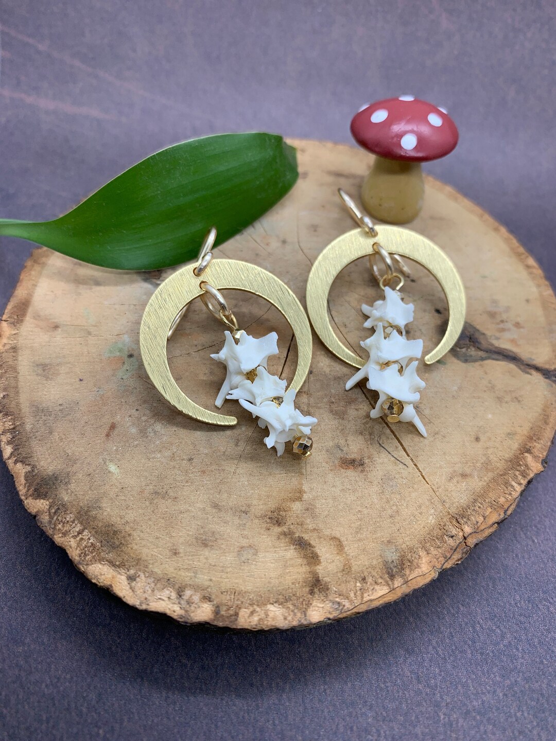 Snake Vertebrae and Swavorski Crystal Moons Etsy