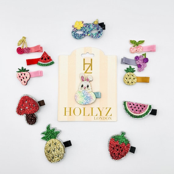 HOLLYZ Glitter Fruit & Bunny Hair Clip Set