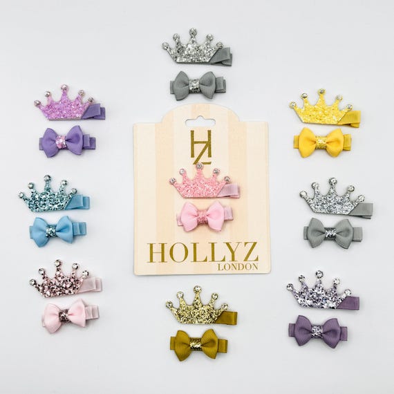HOLLYZ Princess Crown & Bow Hair Clip Set