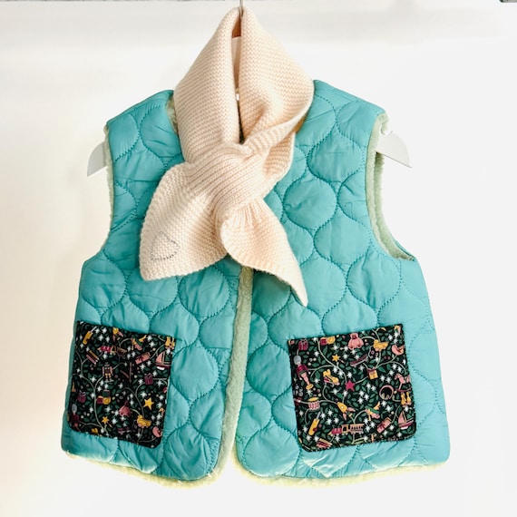Reversible Quilted Fleece Kids Vest with Liberty Print Pockets