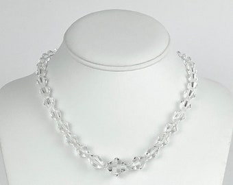 Collar vintage Art Déco de los años 20 con cuentas de cristal facetadas transparentes de 41 cm y cierre de filigrana, gargantilla de una sola hebra con cuentas.