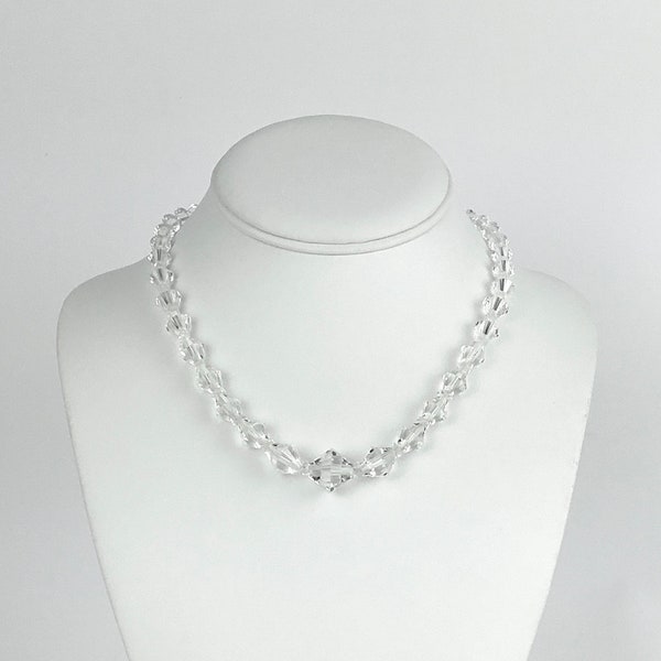 Vintage Art Deco 1920s Clear Faceted 16 1/2" Crystal Beads Necklace Filigree Clasp Beaded One Strand Choker Necklace