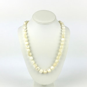 46 Length Vintage Mother of Pearl w Wood Beads Long Single Strand Necklace