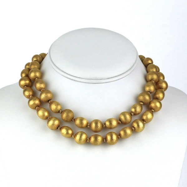 Vintage Gold Toon geborsteld twee Strand kralen ketting Choker