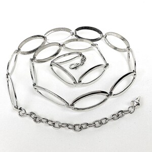 Vintage RETRO Stainless Steel oval chain belt Vintage Womens Belt Silver Oval Hoops Rings Linked Dangle  main image 3