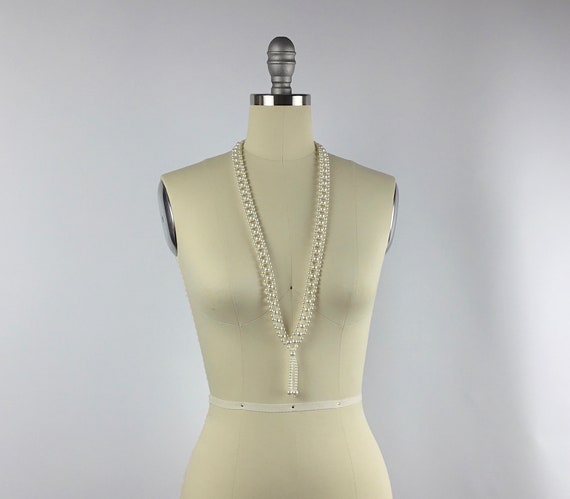 Vintage Faux Pearl Tassel Necklace Single Flat Ro… - image 7