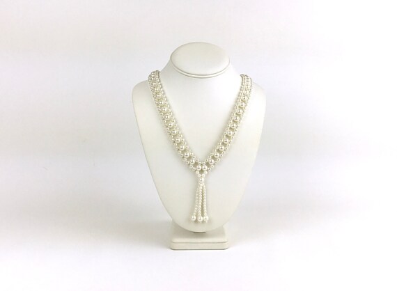 Vintage Faux Pearl Tassel Necklace Single Flat Ro… - image 1