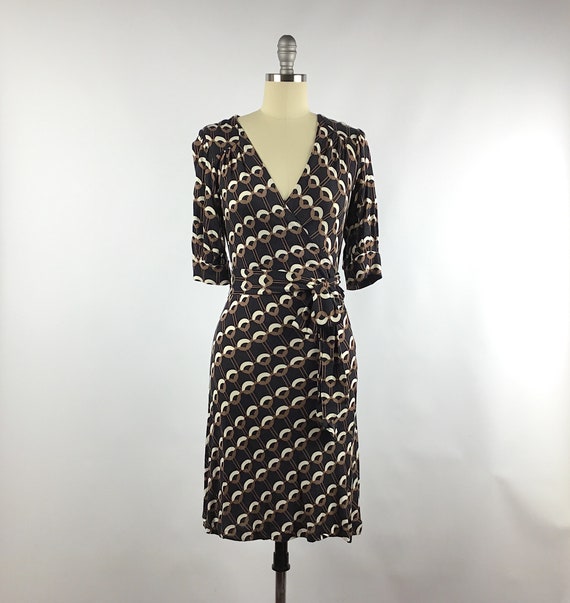 Buy Vintage BANANA REPUBLIC Black Brown White Geometric Pattern Waist Tie  Belted Small S Rayon Wrap Dress Online in India - Etsy