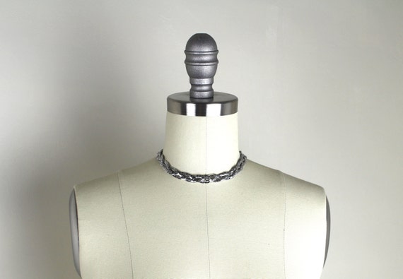 Vintage Silver Tone Braided Chain Choker Necklace - image 5
