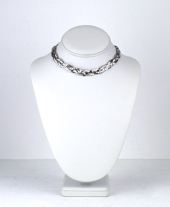 Vintage Silver Tone Braided Chain Choker Necklace - image 1