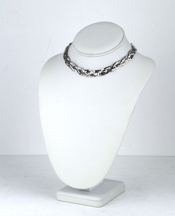 Vintage Silver Tone Braided Chain Choker Necklace - image 2