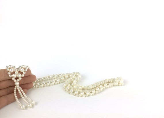 Vintage Faux Pearl Tassel Necklace Single Flat Ro… - image 6