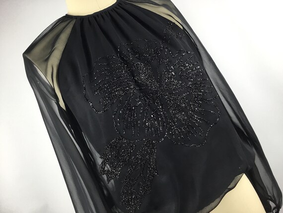 Vintage Black Sheer Chiffon Partially Lined Large… - image 2
