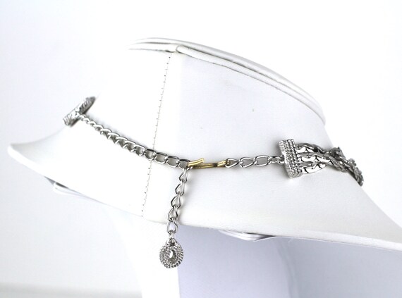 Vintage Silver Tone Braided Chain Choker Necklace - image 4
