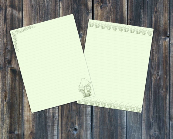 Green Mushroom Stationery-Writing Paper Set -Printable Stationery