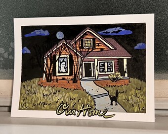 Haunted House Custom Painting, Artist Trading Card, ACEO, Commissioned Art, Housewarming Gift
