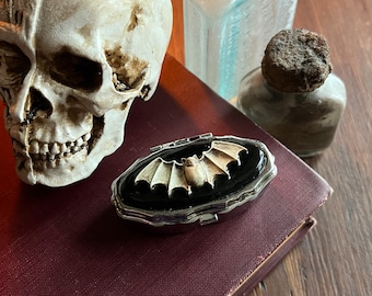 Bat Cameo Pill Organizer, Medicine Storage, Gothic Accessories