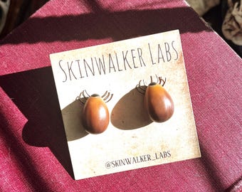 Tick Earrings, Bug Lapel Pin, Creepy Accessory, Parasite Gag Gift, April Fools Joke, Gifts for Pest Control, Insect Lovers