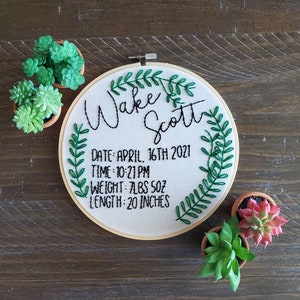 CUSTOM Birth Announcement Sign 8&quot; Embroidery Hoop New Baby
