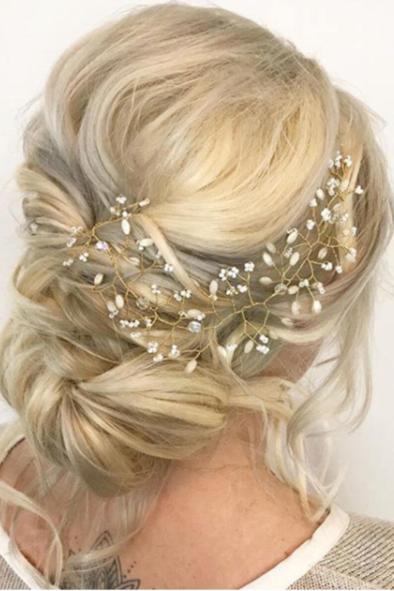 Bridal hair vine, wedding crown, Swarovski, glass bead and mothe Bridal hair vine, wedding crown, Swarovski, glass bead and mothe