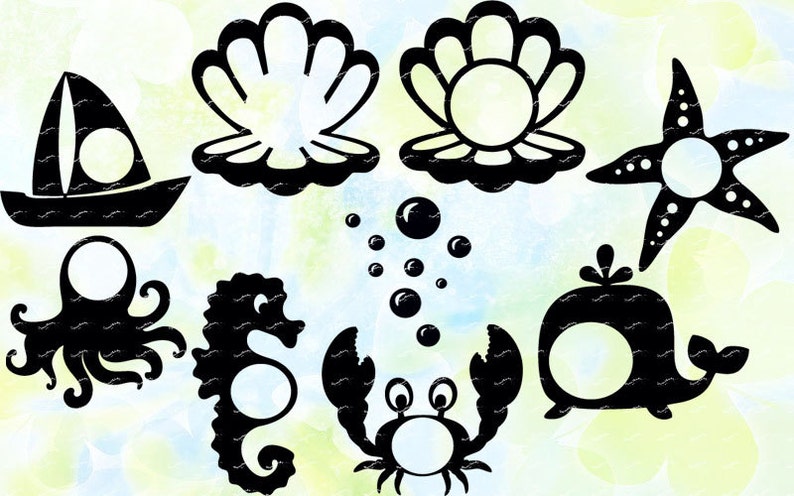 Download Sea Animals Monogram svg studio v3 dxf eps jpg png file | Etsy