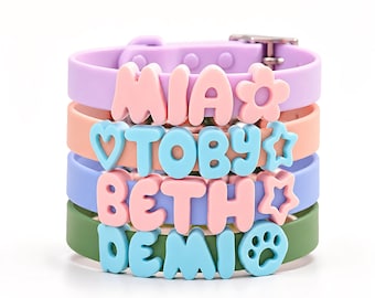 Gepersonaliseerde siliconen halsband met naam / pastel puppy halsband / siliconen halsband katten / cadeau voor nieuw huisdier / cadeau voor huisdierliefhebber / huisdier ketting