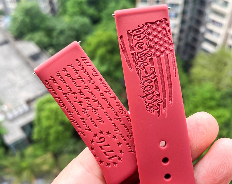 We the people 1776 American Flag silicone Samsung Galaxy Watch Band, Replacement watch strap, Personalized Fitbit versa 1 & 2 watch band image 1