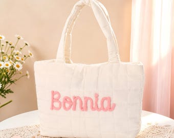 Personalized Nylon Tote Bag/ Bridesmaid Gift/ Bachelor Party Bag / Beach Bag/ Quilted Tote Bag/ Monogrammed Shoulder Bag/ Wedding Favors