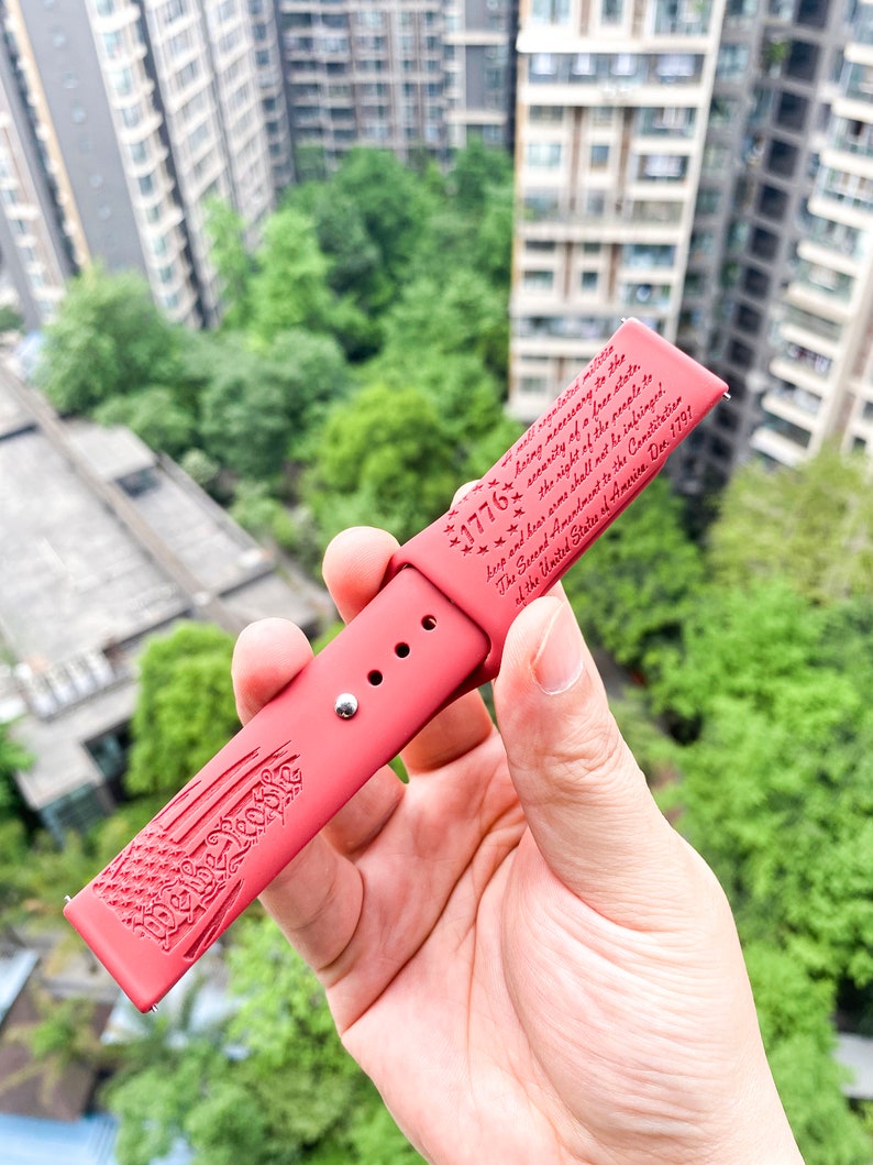 We the people 1776 American Flag silicone Samsung Galaxy Watch Band, Replacement watch strap, Personalized Fitbit versa 1 & 2 watch band image 2