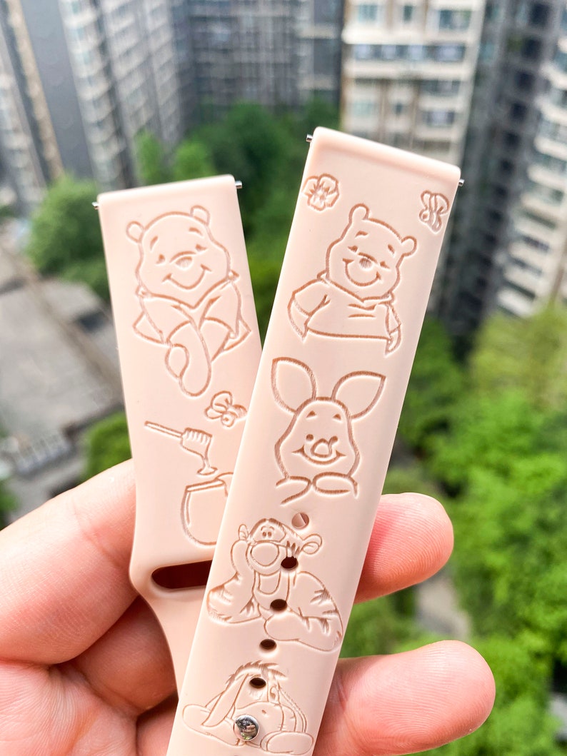 Winnie the Pooh silicone Samsung Galaxy Watch Band, Replacement watch strap, Personalized Fitbit versa 1 & 2 watch band image 2