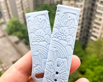 Vintage flower engraved silicone Samsung Galaxy Watch Band, Replacement watch strap, Personalized  Fitbit versa 1 & 2 watch band