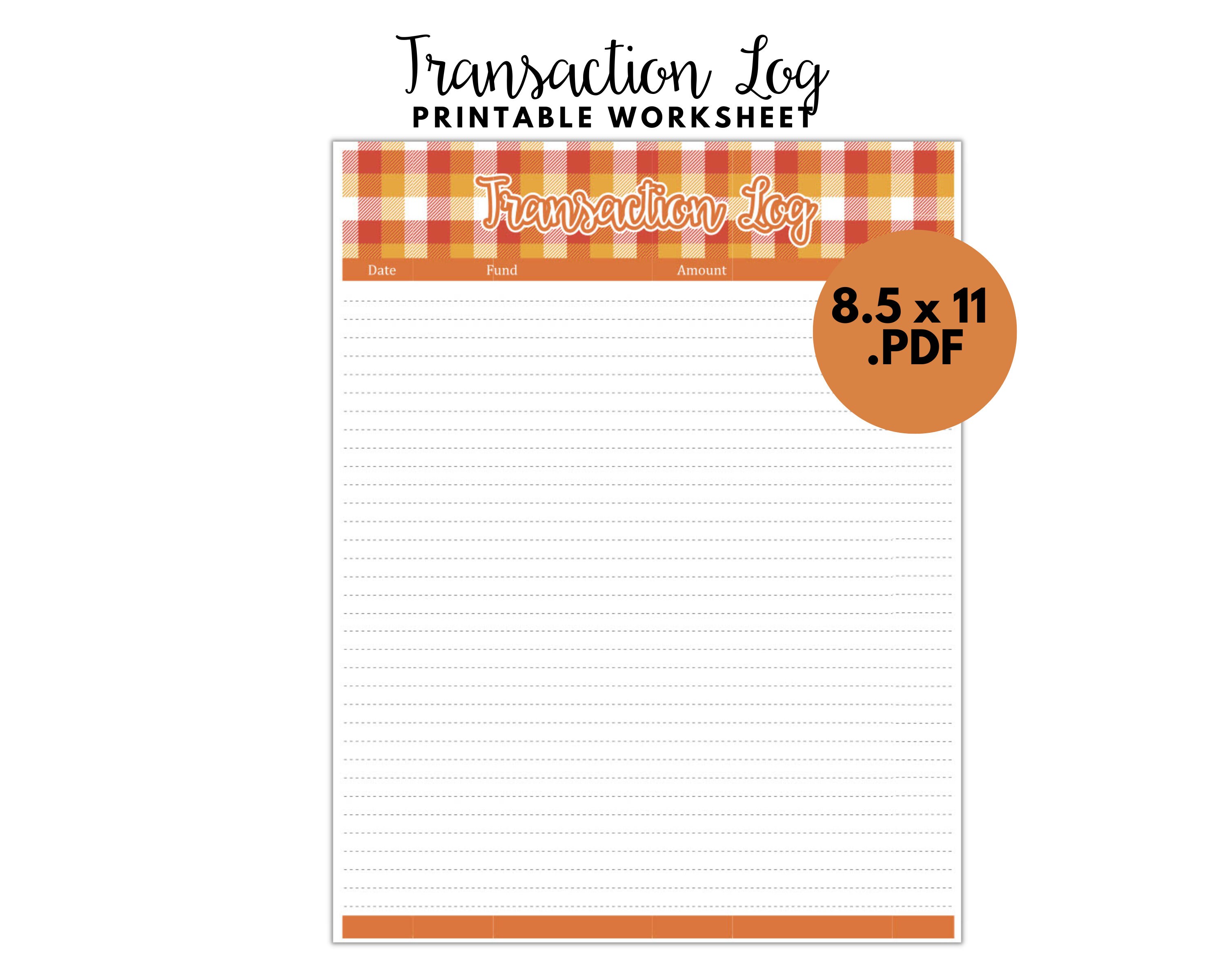 Transaction Log Printable Worksheet Pop of Plaid Budget - Etsy