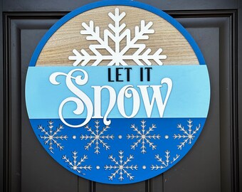 Winter-Themed "Let It Snow" Welcome Round Door Hanger Sign, Two Colors Options, Perfect for Displaying on Front Door, Available in 2 Sizes