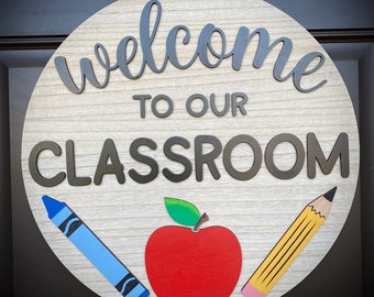 Round "Welcome to our Classroom" School-Theme Door Hanger/Sign, Perfect for Teacher Appreciation Gift, Teacher Decor, Available in 2 Sizes