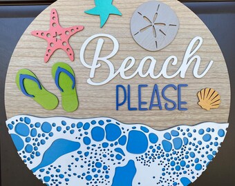 Beach-Theme "Beach Please" Door Hanger/Sign, Available in 2 Sizes, Beach Home Summer Porch/Outdoor Decor, Beach Decor and Gift