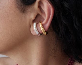 Single Organic Gold Ear Cuff: Second Hole Earring, Sculptural Ear Hugger Earring, Modern Minimalist Jewelry, Single Statement Earring