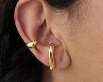 Silver Gold Ear Cuff: No Piercing Earring, Minimalist Gold Ear Wrap, Modern Statement Geometric Ear Jewelry, Gift for Her