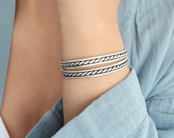 Antique silver inner TWISTED bangle cuff stacking bracelet, Arm Candy Stacking Layering Bohemian, Tibetan Nepalese Indian inspired Jewellery