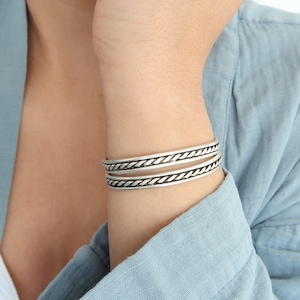 Antique Silver Twisted Bangle Cuff: Bohemian Stacking Bracelet